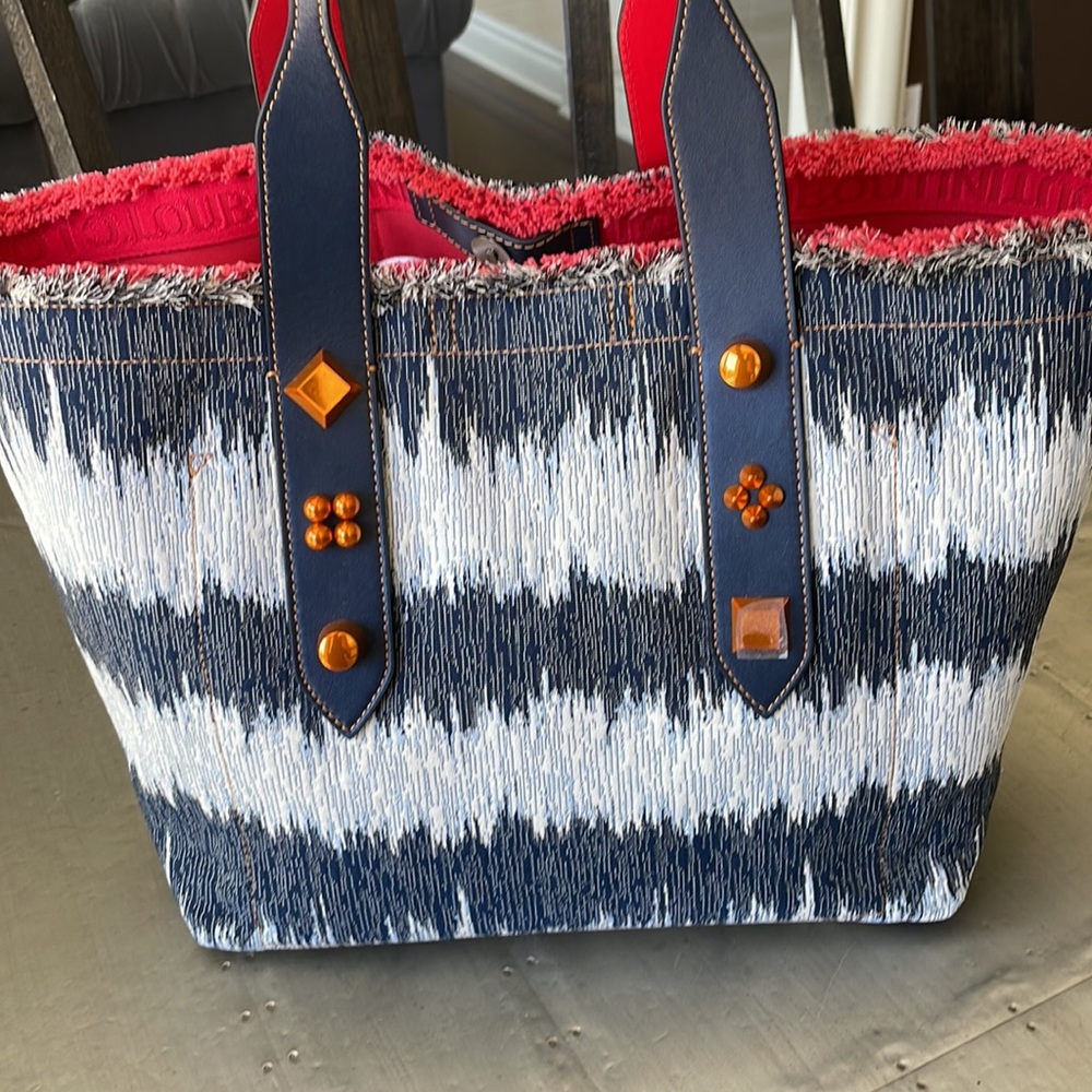 Christian louboutin frangibus tote large denim orange kansai beach bag shopper - Picture 9 of 15
